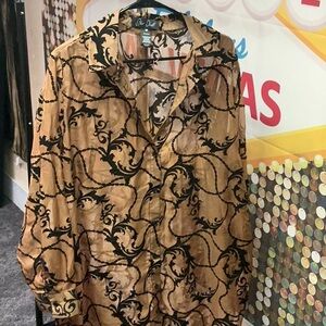 Sheer Black and Tan Patterned Women's Top